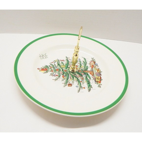 Spode Christmas Tree Tidbit Tray Plate with Handle Cookies Dessert Handle - Picture 2 of 8